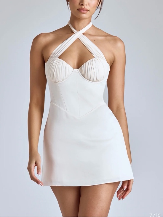 Oh Polly Dresses & Skirts - Oh Polly Ivory Lisbeth Cross Neck Corset Mini Dress Size 4+ C-DD Cup